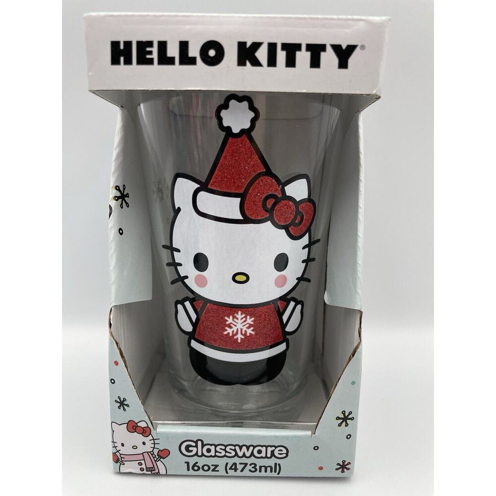 NEW Hello Kitty Santa Hat Snowflake ❄️ Christmas 16 oz. Glassware